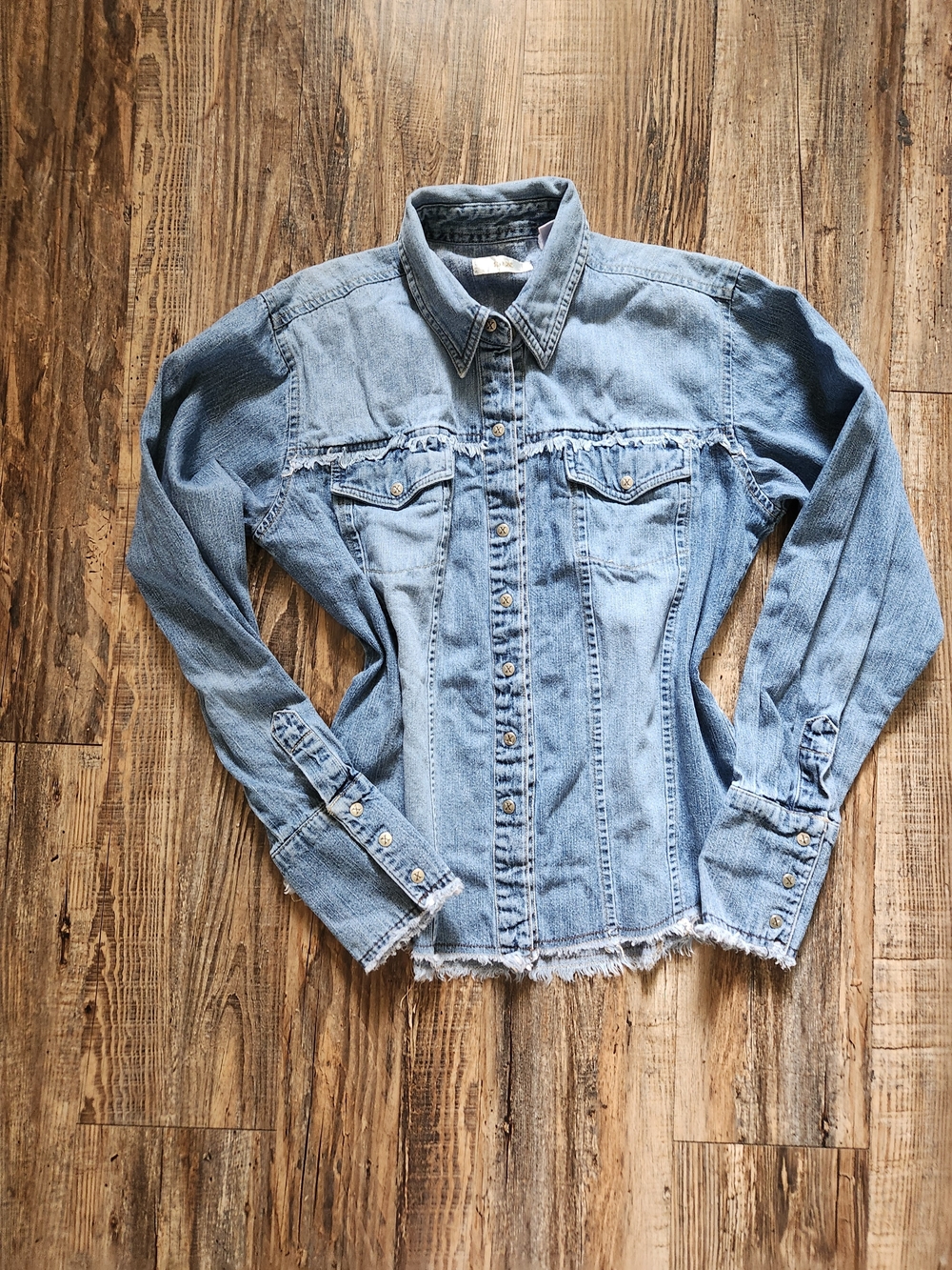 Denim Button-Front Shirt In Blue - Picture 5 of 9